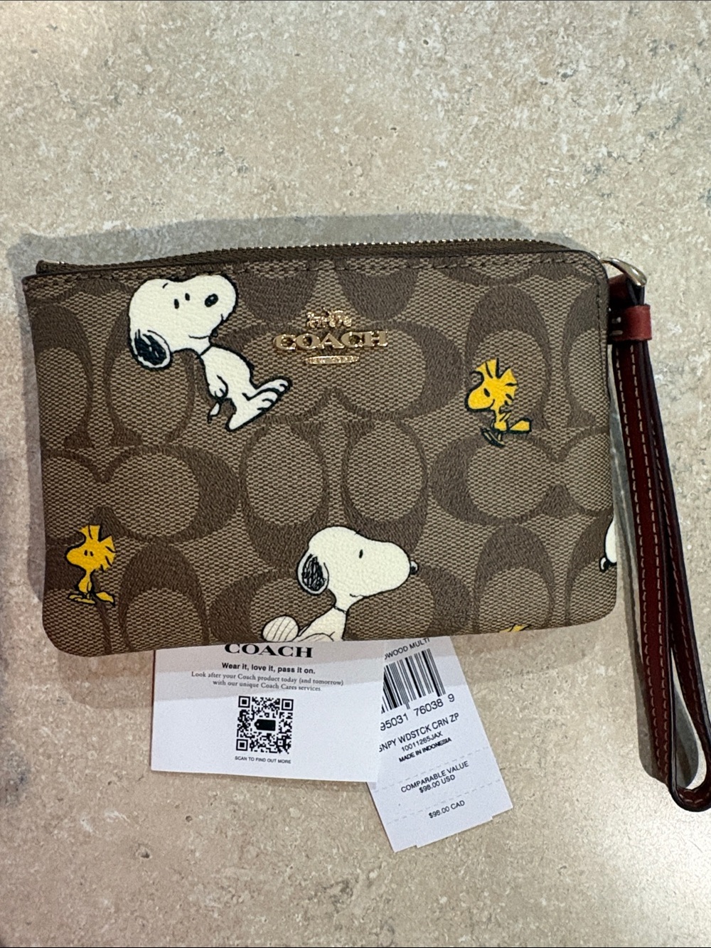 NWT Coach Snoopy & Woodstock Wristlet Pouch